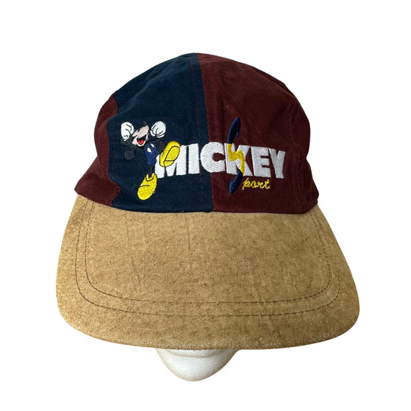 Vintage Disney Mickey Mouse Hat Cap Strap Back Suede Bill Embroidered Mens 90s - Picture 1 of 10